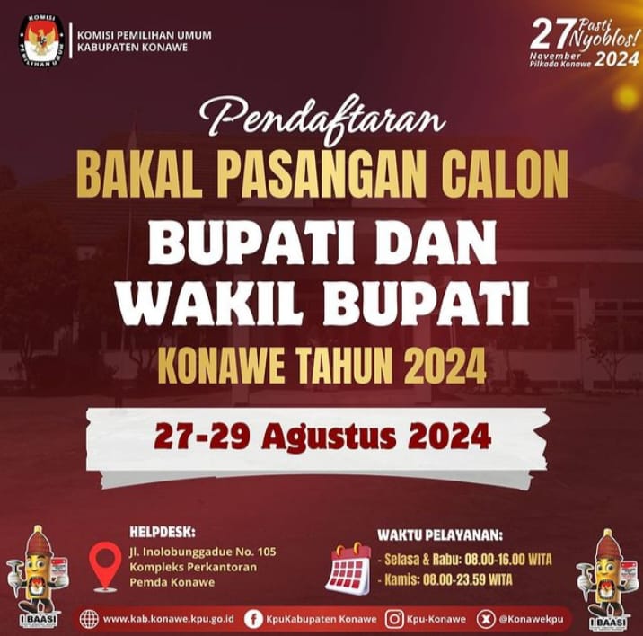 KPU Konawe Resmi Umumkan Pendaftaran Bapaslon Bupati dan Wakil Bupati